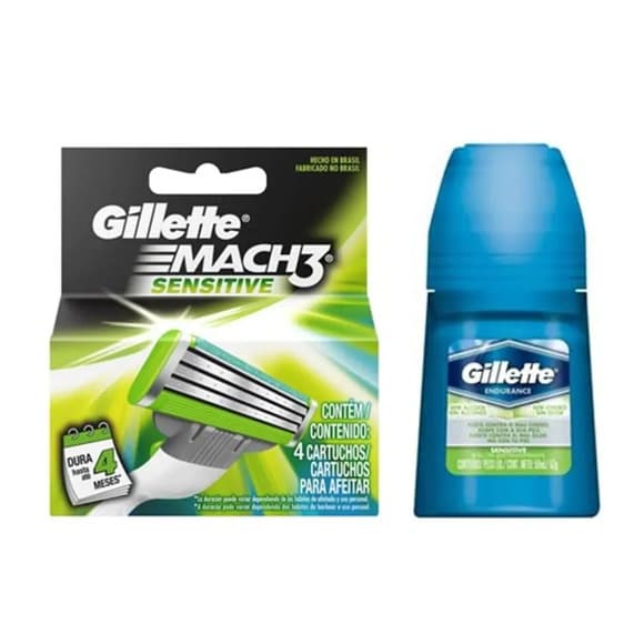 KIT GILLETE MACH 3 DES+CARGA C/4 SENSIT