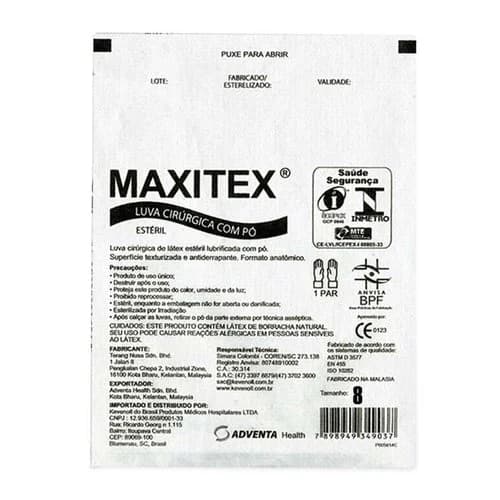 LUVA CIRURGICA LATEX MAXITEX C PO - 8,0